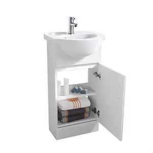 Rinse Bathrooms Gloss White Painted Bathroom Basin Sink Vanity Unit Cabinet Soft Close Door Hinges Floor Standing 450mm