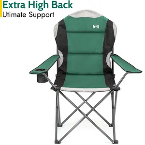 Folding Camping Chair Deluxe Padded High Back Portable Garden Fishing Trail - Green