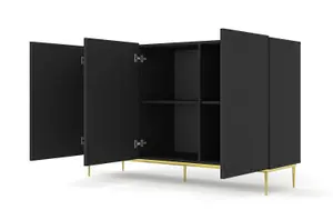 Modern Diune TV Cabinet in Black Matt and Gold Legs 1450mm