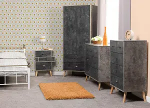 Nordic 2 Door 2 Drawer Wardrobe in Grey and Charcoal Concrete Finish