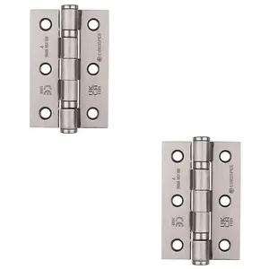 2 PACK - PAIR Grade 7 Ball Bearing Hinge - 76 x 51mm Satin Nickel Interior Door Fixing