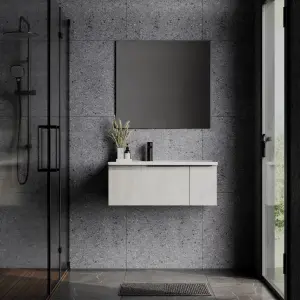 Banyetti Siena 800mm Wall Hung Basin Unit with Matt White Handles - Light Stone