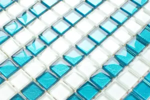 Glass mosaic on mesh for bathroom or kitchen 300mm x 300mm - Blue stripes