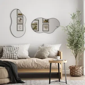 Asymmetrical Metal Framed Wall Accent Mirror Black / 90.9cm H x 55.1cm W