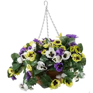 Artificial Flower Hanging Basket Garden Deco Fake Plant Outdoor Pansy Pourri