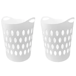 1x Tall White Flexi Lightweight Plastic Laundry Baskets For Home Laundry Clothes Storage Baskets