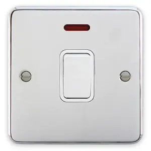 Deta 1934CHW 20A Double Pole Switch with Neon Indicator ( Polished Chrome / White Insert)