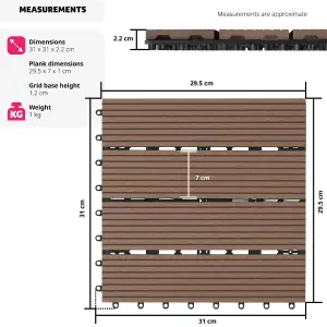 Outdoor Tiles Tegulas - 11-piece set with click system, wood look  -  brown