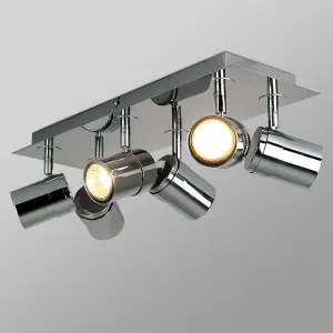 ValueLights Rosie Modern Rectangular 6 Way Adjustable Ceiling Spotlight In Silver Chrome Finish