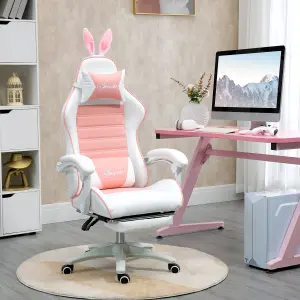 Vinsetto Racing Style Gaming Chair with Footrest Removable Rabbit Ears, Pink