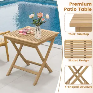 Costway 70cm Wooden Patio Square Bistro Table Outdoor Coffee Table w/ Slatted Tabletop