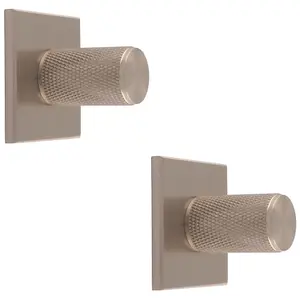 2 PACK - Knurled Cylinder Cabinet Door Knob & Matching Backplate - Satin Nickel 40 x 40mm