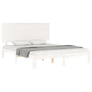 Berkfield Bed Frame with Headboard White King Size Solid Wood