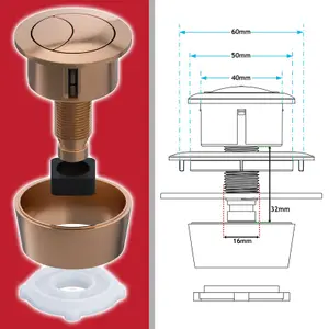 SPARES2GO Universal Toilet Cistern Dual Flush Push Button Kit for 20mm 40mm 50mm 60mm Lid Hole (Brushed Copper)