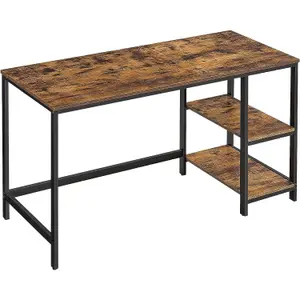 VASAGLE Office Writing Desk, Steel Frame Work Table with 2 Adjustable Shelves, Industrial Style, Rustic Brown and Black