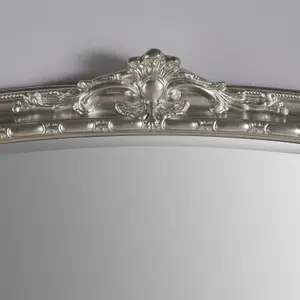 Overmantle Wall Mirror Mayfair Bevelled Arched Shape with Silver Frame- H 89cm x W 127cm x D 4cm for Hanging over your fireplace