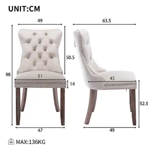 Set of 2 Upholstered Velvet Dining Chairs, High-end Tufted Contemporary Kitchen Lounge Chairs with Brushed Wood Legs, Riveted Trim