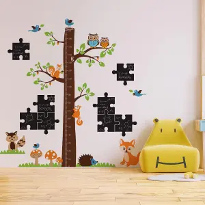 Walplus Combo Kids - Chalkboard Puzzle With Fox Height Chart Wall Sticker PVC