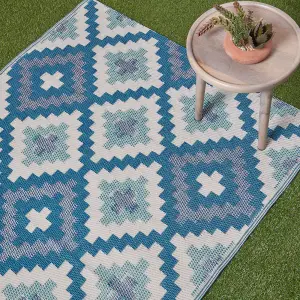 Homescapes Mia Aztec Blue Outdoor Rug, 150 x 240 cm