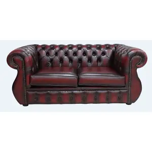 Chesterfield 2 Seater Antique Oxblood Leather Sofa Bespoke In Kimberley Style