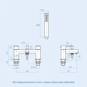 Nes Home Aldo Bathroom Chrome Deck Mounted Solid Brass Bath Filler Tap & Shower Handset