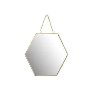 (L 27Cm) Honeycomb Gold Hanging Plate Mirror With Chain 27cm H x 27cm W