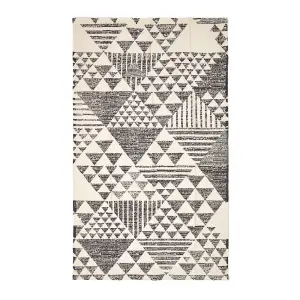 Homescapes Delphi Black and White Geometric Style 100% Cotton Printed Rug, 90 x 150 cm