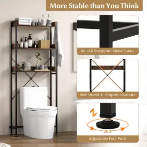 Costway 3-Tier Over-The-Toilet Storage Shelf Space Saving Bathroom Organizer w/ 4 Hooks