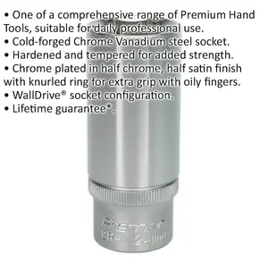 24mm Chrome Vanadium Deep Drive Socket - Durable 1/2 Inch Square Drive Tool