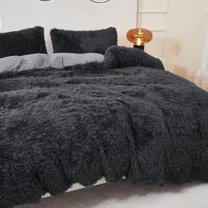 Black Faux Fur Duvet Cover Set