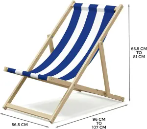 Folding Wood Deck Chair Wooden Beach Chair Seaside Sun Lounger Outdoor Garden Recliner Folding Deck Chair - Blue & White