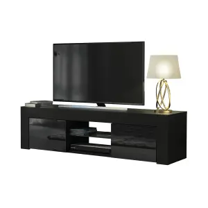 TV Unit 130cm Modern Black with High Gloss Doors - Creative Furniture