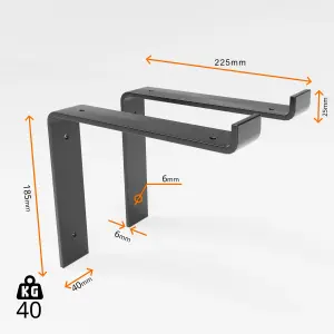 4 Pcs Heavy Duty Shelf Brackets Industrial Steel for Wall Mounted DIY Floating Shelving(Black, 225mm Down)