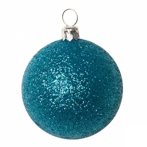 Xmas Glitter Ball Ornament Bauble (Set of 18) Aqua Turquoise