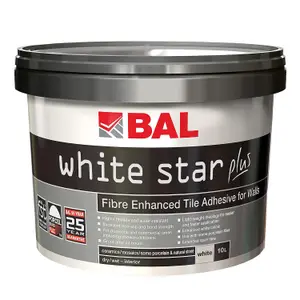 BAL White Star Plus Ready Mixed Wall Tile Adhesive, 10 Litre