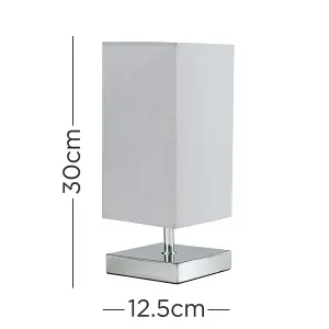 ValueLights Pair Of Modern Square Polished Chrome Touch Table Lamps With Grey Shades