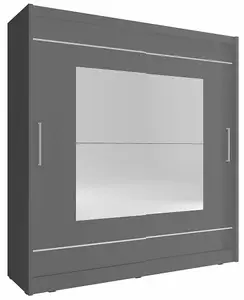 Elegant Maja IX Sliding Door Wardrobe H2140mm W2000mm D620mm in Grey - Contemporary Storage with Expansive Mirror