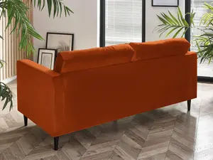 Furniturebox Jenna 3 Seater Burnt Orange Velvet Sofa With Solid Wood Frame