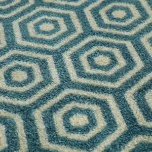 JVL Mega Machine Washable Door Mat 50 x 75 cm, Geo Hex, Teal