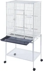 Large Bird Cages Parrot Cage Wide Flight Metal Animal Cage for Budgie Parakeet Conure With Rolling Stand Wheels (White, 62L x 43W