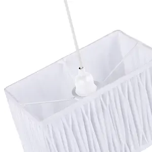 Classic Double Pleated Rectangular Lamp Shade with Ivory White Faux Silk Fabric