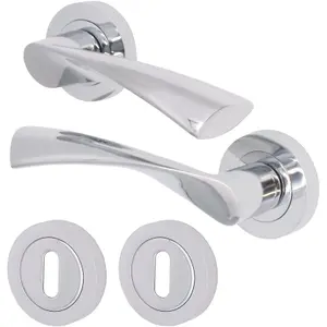 EAI - Swept Door Handle and Keyhole Escutcheon - 140mm x 50mm - Polished Chrome