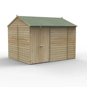 Forest Garden Beckwood Shiplap 10x8 ft Reverse apex Natural timber Wooden Pressure treated 2 door Shed with floor - Assembly service included