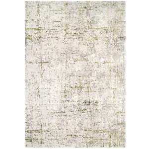 Olive Green Grey Tweed Floral Embossed Living Area Rug 190x280cm