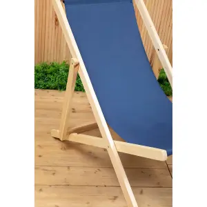 Interiors by Premier Blue Deck Chair, Water-resistant Small Outdoor Deck Chair, Built Last Lawn Chair, Foldable Wooden Deck Chair