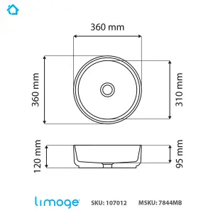 7844 Ceramic 35cm Vert Round Countertop Basin in Matte Black