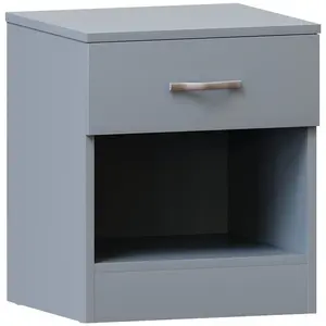 Maybery 1 Drawer Bedside Table With Open Shelf, Bedroom Storage Cabinet Grey