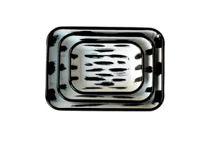 Rozi Stripe Collection Enamel 3-Piece Rectangular Serving And Roasting Dish Set