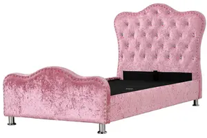 Windsor Princess Pink Crushed Velvet Bed Frame with Under-Bed Storage Single 3ft