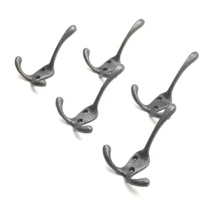 Oakcrafts - Antique Cast Iron Victorian Triple Coat Hook - Pack of 5 Hooks